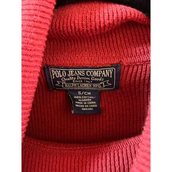 Vintage Polo Jeans Co Ralph Lauren Ribbed Red Knit Turtleneck Sweater Small - Picture 3 of 4
